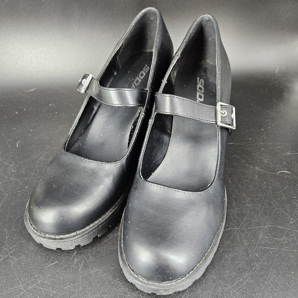 SODA Shoes Womens Size 8 Black Mary Jane Chunky Block Heel Lug Sole Platform - Picture 7 of 14
